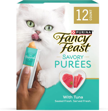 Purina Fancy Feast Squeezable Cat Treats Tube, Savory Puree Naturals with Natural Tuna in a Demi-Glace - 0.35 Ounce (Pack of 12)1