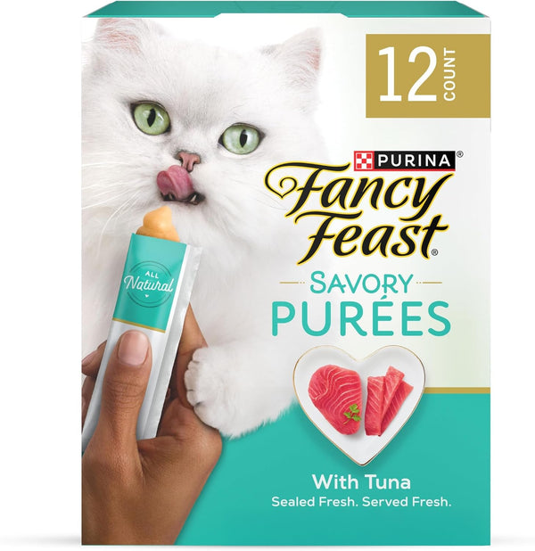 Purina Fancy Feast Squeezable Cat Treats Tube, Savory Puree Naturals with Natural Tuna in a Demi-Glace - 0.35 Ounce (Pack of 12)1