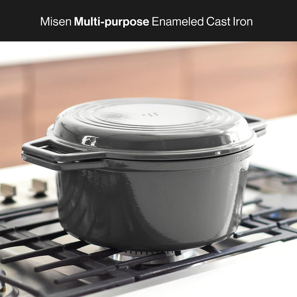 7 QT Enameled Cast Iron Dutch Oven - Chip-Resistant Enamel Coating - Thick Iron Core for Heat Retention - Large Cooking Surface - Oven Safe, Induction Compatible - Grill and Silicone Lid, Gray3