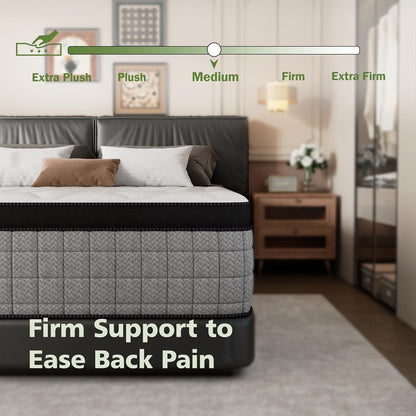 12-Inch Full Mattress,Memory Foam and Spring Hybrid Mattress, Medium Firmness, Lumbar Support, Suitable for Home Bedrooms and Hotels, Boxed, with Pressure Relief and Sound Insulation Features6