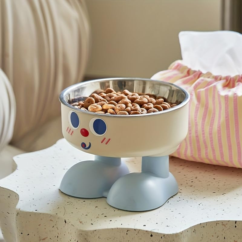 a-new-mischievous-face-cartoon-pet-bowl-stainless-steel-high-neck-cat-bowl-for-feeding-and-watering-dog-bowl-dog-dining-plate-pink
