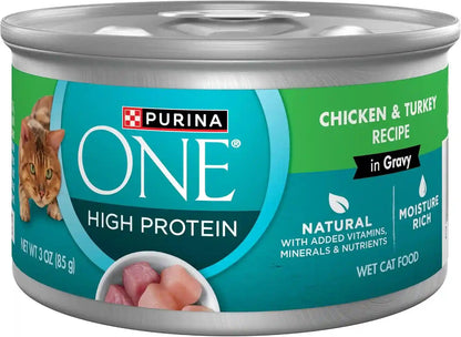 Purina ONE Natural, High Protein Cat Food Variety Pack, Turkey, Chicken and Tuna Recipes - (2 Packs of 12) 3 Oz. Cans12