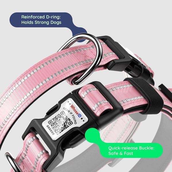 Airtag Dog Collar, Reflective Ultra-Durable Nylon Padded with QR Code Buckle & IP68 Waterproof Air Tag Holder Compatible for Apple Airtag, Comfortable for Small Medium Large Dogs(Pink,S)7