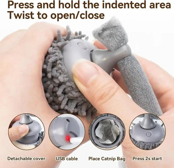 Migipaws Interactive Hedgehog Cat Toy 360° Rolling & Spin with Soft Plush Tail for Indoor Cats Smart Motion Sensor, Realistic Squeak, Rechargeable Plush Kitten Toy (Grey)5