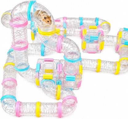 94 Pcs DIY Hamster Tunnel Tube Set, Clear Small Animal Cage Tube Kit Can Easy Viewing, 2-Inch Diameter Exercise Playground for Dwarf Hamsters, Mice & Gerbils1