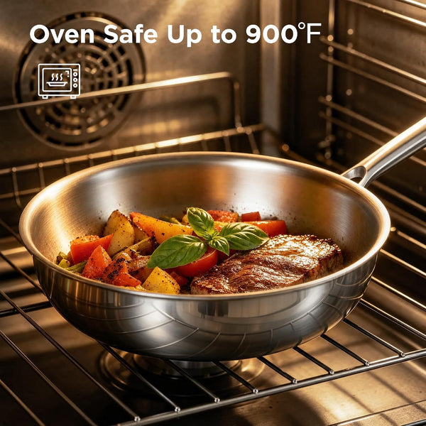 11" Wok Pan with Lid, Stainless Steel Deep Skillet for Stir-Fry | Non-Toxic Uncoated Cookware, Flat Bottom, Oven Safe, Induction Ready, Stay-Cool Handle, 3-Ply Stainless Steel Clad6