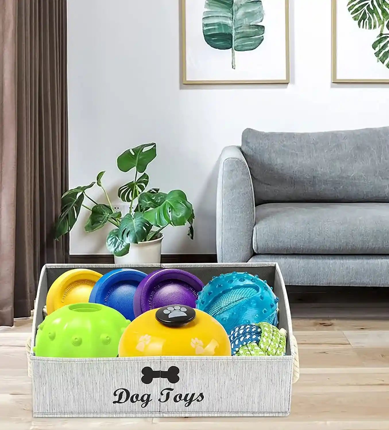 morezi-large-dog-toy-bin-puppy-shallow-toy-basket-dog-toy-storage-perfect-for-living-room-playroom-closet-home-organization-grey-canvas