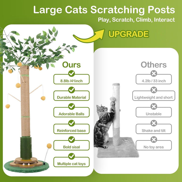 Tall Cat Scratching Post 51 Inch, Sisal Rope Cat Scratcher Tree | for Indoor Cats, Kittens and Large Cats to Stretch, Scratch, Play and Self-Groom; Suitable for Living Rooms and Cat Spaces.6
