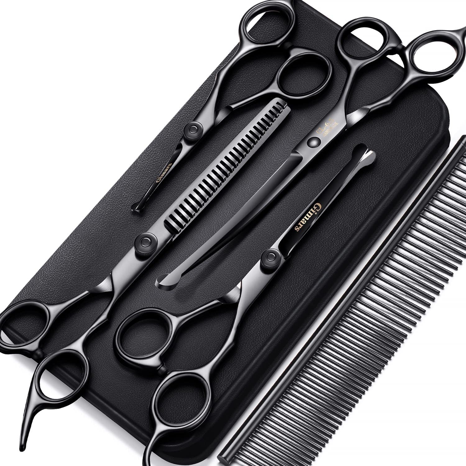 gimars-titanium-coated-professional-6-in-1-4cr-stainless-steel-dog-grooming-scissors-with-safety-round-tip-heavy-duty-pet-grooming-scissor-for-dogs-cats-and-other-animals