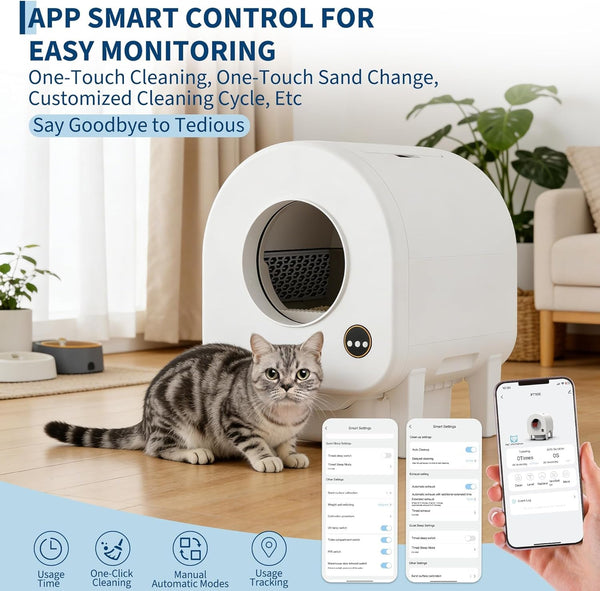 Garvee Self-Cleaning Cat Litter Box, Automatic Smart Pet Litter Box, Large Capacity for Multiple Cats, Wifi-Enabled App Control with Safety Sensors W/Garage Bags | Multiple Cats Available, Large Capacity, Wifi-Enabled App Control W/Safety Sensors W/ Garage Bags3