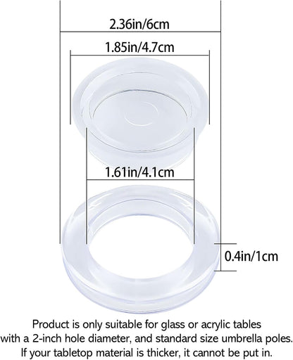 2 Pack Patio Table Umbrella Hole Ring and Cap Set for Standard Table Hole | Fits 2" Glass or Acrylic Table Holes, Silicone Material, Reduces Sway, Scratches and Rattling2