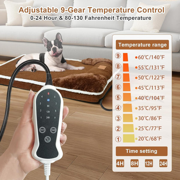 Heated Pet Bed for Cat & Puppy, 20×20In Dog Beds with Memory Foam Pet Bed, Nine Gears Smart Switch Dog Sofa with Timer, Washable Removable Cotton Sleeve, Soft and Comfortable3