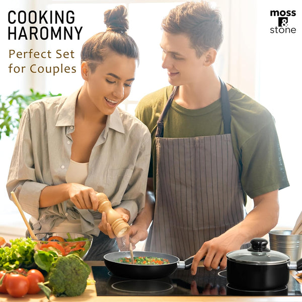6 Pcs Black Nonstick Cookware Set, Induction Cookware | Pots and Pans Set Non Stick with Glass Lid, Stay-Cool Handle PTFE/PFOA Kitchen Pots 6-Piece with Frying Pans & Saucepan7