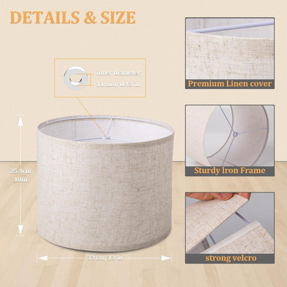 Lamp Shade for Table Lamps, Drum Lampshade for Floor Lamps, 13" Top X 13" Bottom X 10" High Large Lamp Shade, Beige Modern Fabric Lampshade, Easy Assembly Replacement Lamp Shade Spider Fitter2