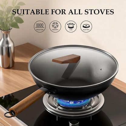 13 Inch Wok Pan with Lid, Healthy Nonstick Woks and Stir Fry Pans, Black | Silicone Spatula, Silicone Strainer, Standing Lid4