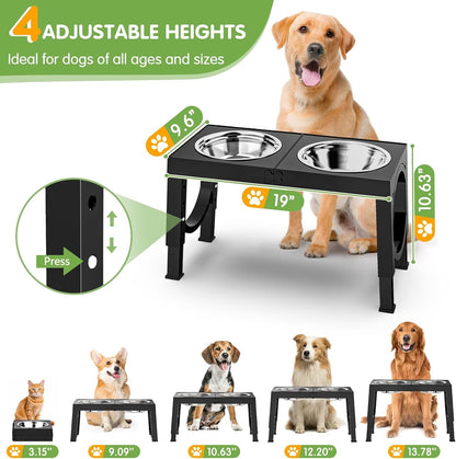 XIAZ Elevated Dog Bowls Large Breed Raised Dogs Bowl Stand Large/Medium Sized Dog Stainless Steel Food Water Bowl Stands 5 Heights Adjustable 9/11/12/14In Black Pet Feeder Dish Station2