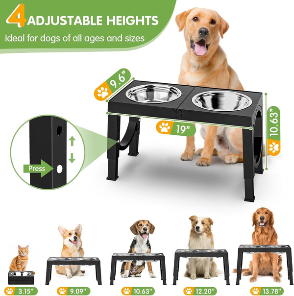 XIAZ Elevated Dog Bowls Large Breed Raised Dogs Bowl Stand Large/Medium Sized Dog Stainless Steel Food Water Bowl Stands 5 Heights Adjustable 9/11/12/14In Black Pet Feeder Dish Station2