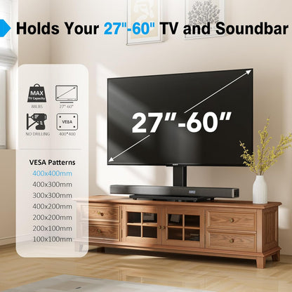 Universal TV Stand - Table Top TV Stand for 27-60 Inch LCD LED Tvs - 9 Level Height Adjustable TV Base Stand with Tempered Glass Base & Wire Management, VESA 400X400Mm2