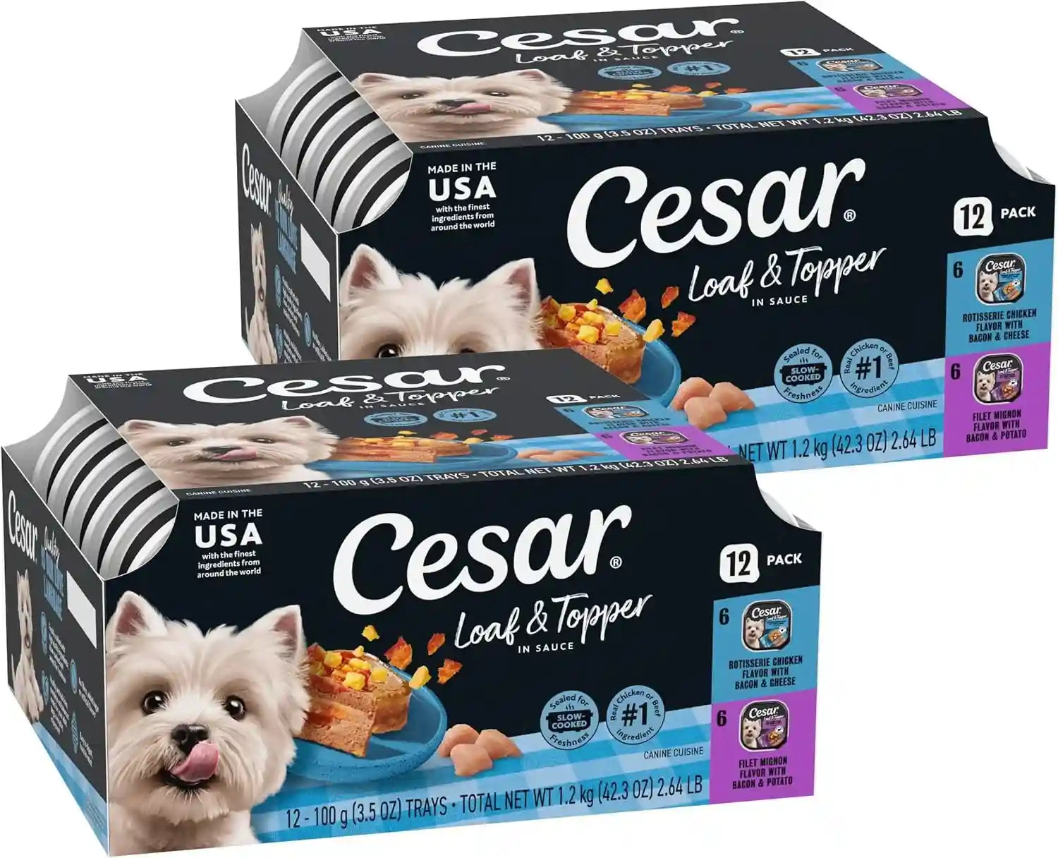 cesar-loaf-topper-wet-dog-food-variety-pack-3-5-oz-24-count-real-meat-1-ingredient-no-fillers-or-artificial-flavors-easy-to-digest-slow-cooked-tender-texture-easy-peel-trays
