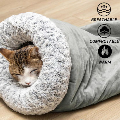 Covered Cat Bed for Indoor Cats, Washable Fluffy Cat Sleeping Bag | Warm Winter Pet Cave Bed for Relax & Play, Cozy Kitten Tunnel Nest for Cold Weather7