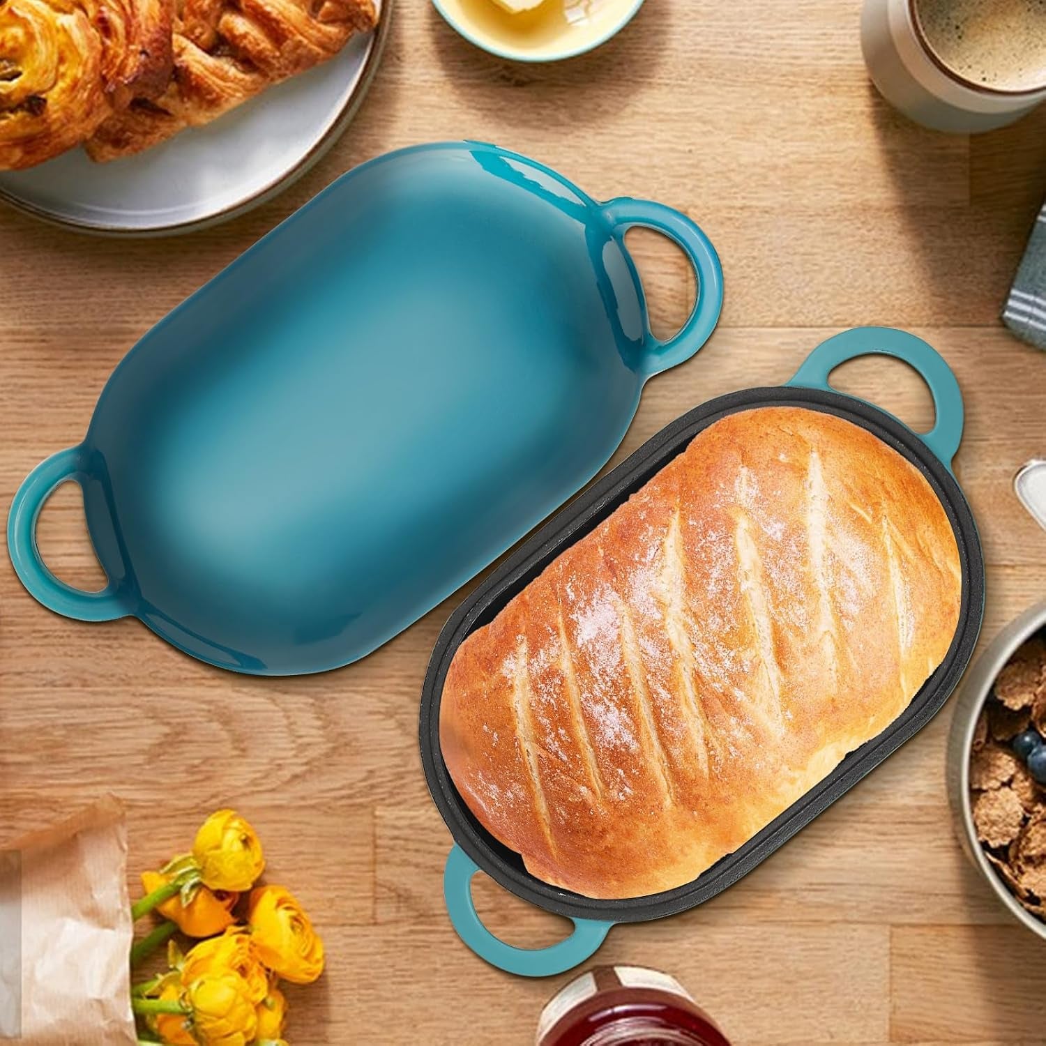5-qt-enameled-cast-iron-sourdough-bread-oven-loaf-pan-with-lid-oval-dutch-oven-for-homemade-sourdough-bread-baking-oven-safe-up-to-500-f-meatloaf-pan-with-dome-lid-blue-green