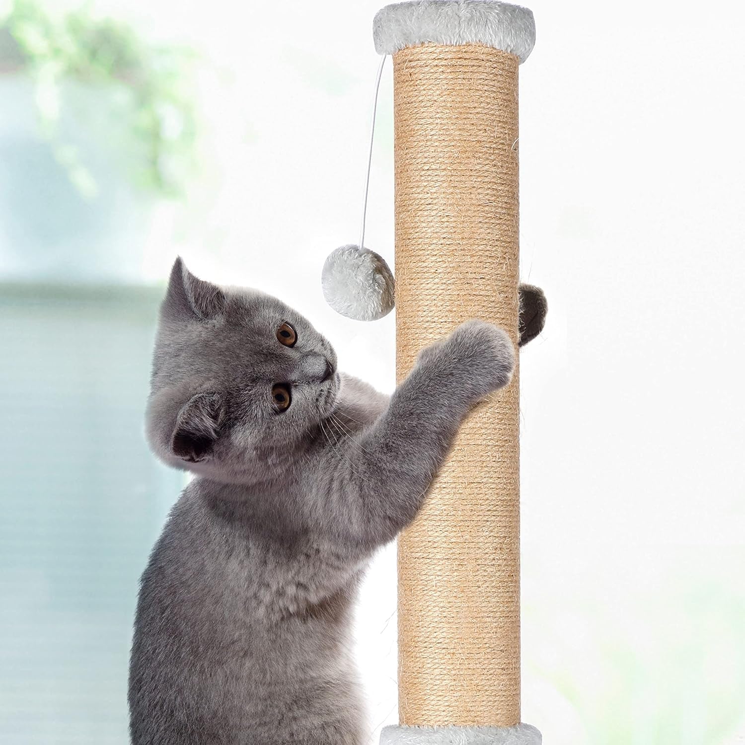 fluffydream-37-cat-scratching-post-natural-sisal-rope-scratcher-with-dangling-teaser-ball-and-covered-with-soft-plush-for-kittens-and-adult-cats-sand-color
