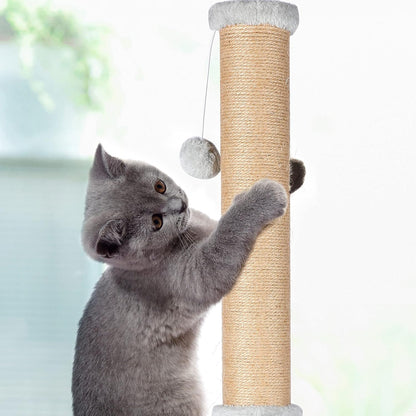 Fluffydream 37'' Cat Scratching Post, Natural Sisal Rope Scratcher with Dangling Teaser Ball and Covered with Soft Plush for Kittens and Adult Cats, Sand Color8