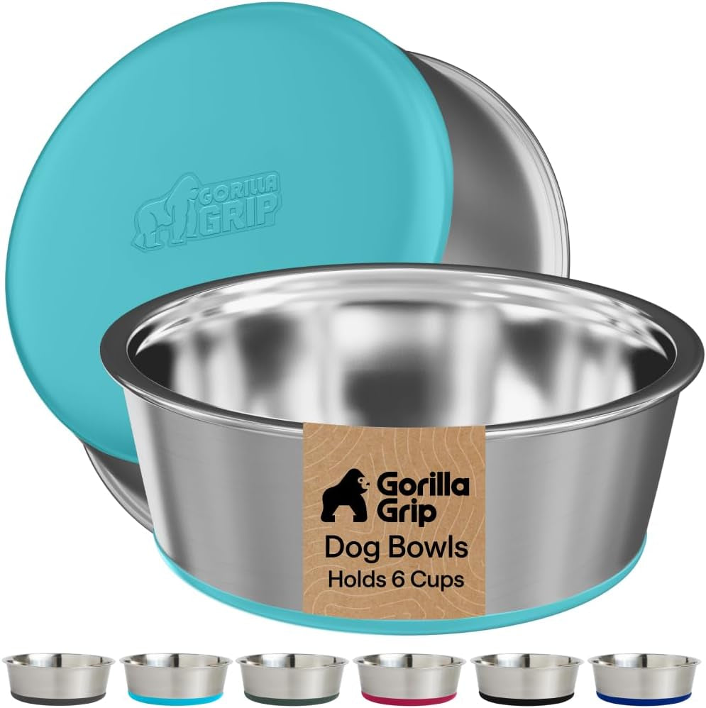 gorilla-grip-dog-bowls-food-grade-304-stainless-steel-holds-2-us-cups-each-16-fl-oz-food-and-water-bowl-for-feeding-dogs-and-cats-dishwasher-safe-rust-resistant-bpa-free-rubber-base-2-set-black