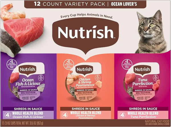 Nutrish Ocean Lover'S Wet Cat Food Variety Pack, 2.8 Oz. Cup (Rachael Ray) | Includes 12 Cups of Three Grain Free Recipes: Fisha-A-Licious, Chicken & Shrimp Pawttenesa and Tuna Purrfection2
