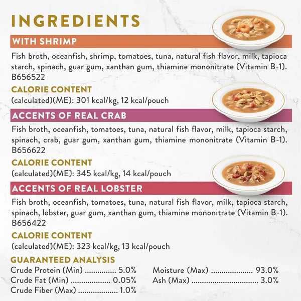 Purina Fancy Feast Broth Seafood Bisque Complement Variety Pack Gourmet Grain-Free Lickable Cat Food Topper, Pack of 12, 1.4 Oz. Pouches5