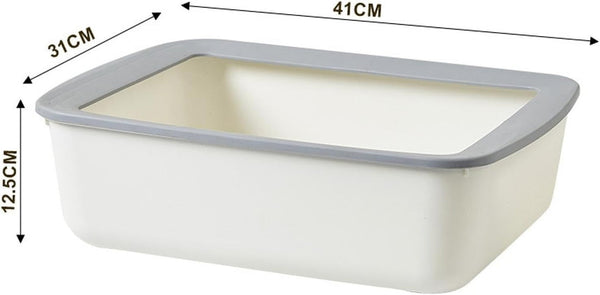 Open Top Pet Litter Tray, Easy Clean Cat Litter Box with Splash Guard, 16.14X12.20X4.92 Inch Indoor Cat Sand Box Toilet Basin- White3