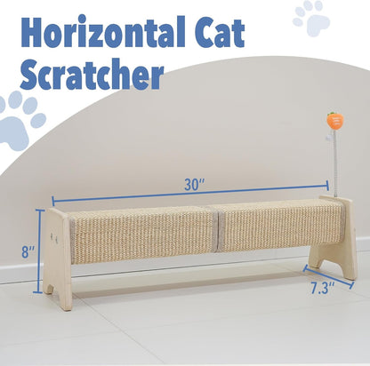 Cat Scratching Post, 30" Horizontal Sisal Scratch Post for Indoor Cats, Durable Cat Furniture Protector with Spring Toy2