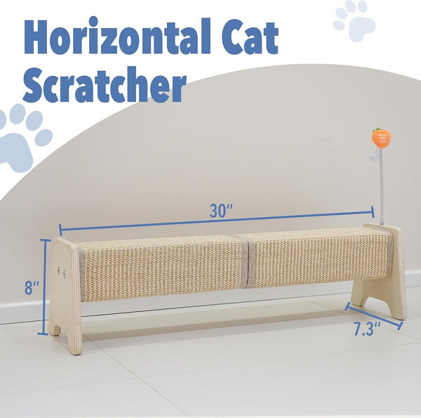 Cat Scratching Post, 30" Horizontal Sisal Scratch Post for Indoor Cats, Durable Cat Furniture Protector with Spring Toy2