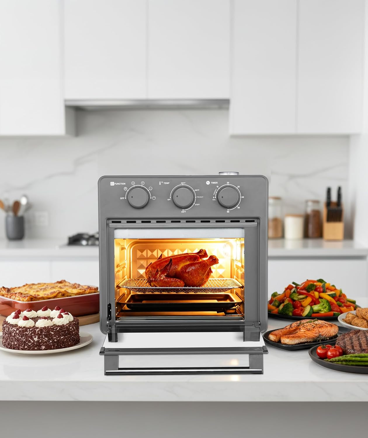 home-16-5-qt-air-fryer-oven-with-steam-infusion-black-convection-countertop-oven-6-cooking-functions-200-450-f-temperature-control-interior-light-fry-basket-baking-tray-included
