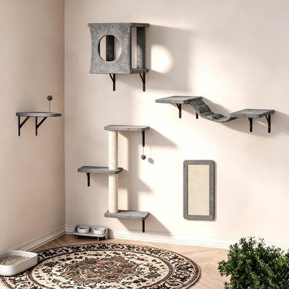 12-In-1 Cat Wall Shelves, Wall Mounted Cat Climber | with Condo House, Scratching Post, Bridge Ladder, Space-Saving Indoor Play Furniture for Kittens, Black13