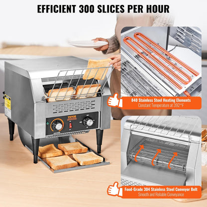 Commercial Conveyor Toaster, 300 Slices/Hour Conveyor Belt Toaster, Heavy Duty Stainless Steel Commercial Toaster Oven for Toast Bun, Bagel, Bread3