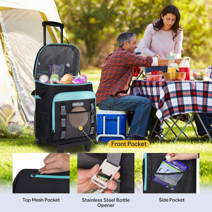 Cooler with Wheels and Handle, 80 Cans/50L Rolling Cooler, Portable Soft Sided Cooler with Wheel, 2-In-1 Collapsible Trolley Cart, Large Coolerbag for Grocery Shopping4