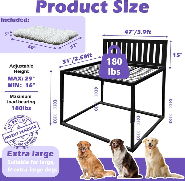 Beside Dog Bed,Adjustable Height Dog Bunk Beds,47''X 31'' Metal Dogs Bed Frame with Cushion,X-Large3