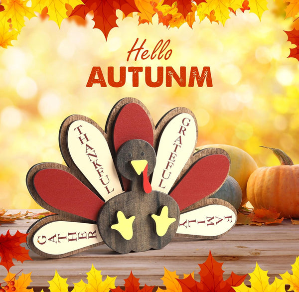 Thanksgiving Turkey Wood Table Decor Rustic Harvest Standing Wooden Sign | Autumn Centerpiece Holiday Home Tabletop Decoration Farmhouse Style5