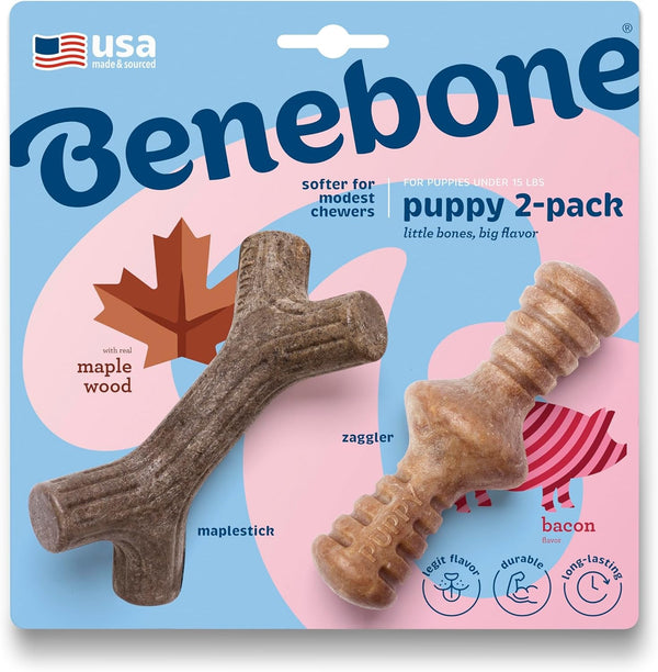 Benebone Puppy 2-Pack Dental Chew/Wishbone Dog Chew Toys, Made in USA, Real Bacon Flavor15