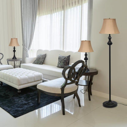 LC1019-RBZ Traditionally Crafted 3 Pack Lamp Set (2 Table Lamps, 1 Floor Lamp) with Tan Fabric Shades, Restoration Bronze8