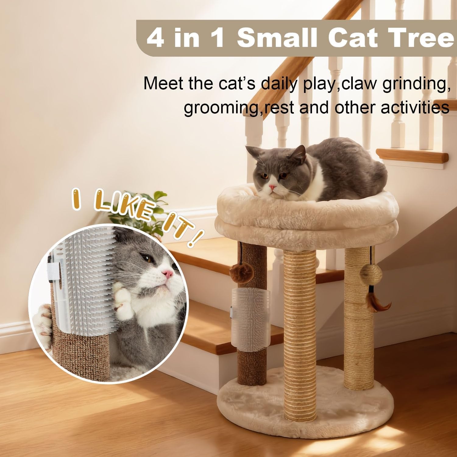 mecool-4in1-small-cat-tree-scratching-post-with-tower-soft-bed-sisal-carpet-jute-posts-with-three-hanging-ball-toys-and-massage-brush-for-indoor-cats-and-kittens