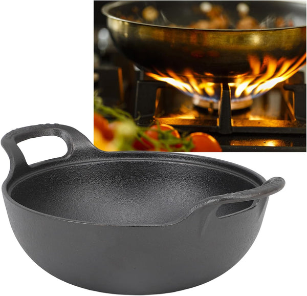 Cast Iron Wok Pan 14 Inch Pre Seasoned Stir Fry Skillet with Wooden Lid Flat Bottom Oven Safe for Authentic Asian Cooking on Stovetop for Home Cooks (25Cm)5