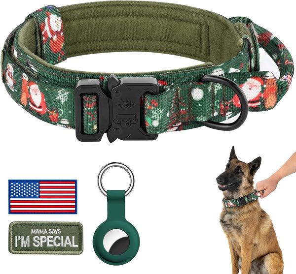 DAGANXI Tactical Dog Collar, Adjustable Military Training Nylon Dog Collar with Control Handle and Heavy Metal Buckle for Medium and Large Dogs, with Patches and Airtags Case (L, Black)19