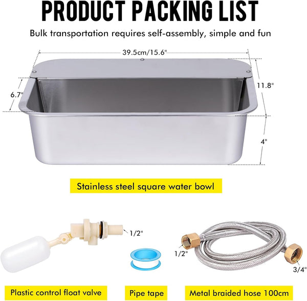 3Gal Automatic Outdoor Dog Water Dispenser for Large Breed Dogs Auto Self Filling Water Bowl Stainless Steel Dog Pet Waterer for Big Cat Chicken Goat Sheep Livestock (15.7" X 11.8")6
