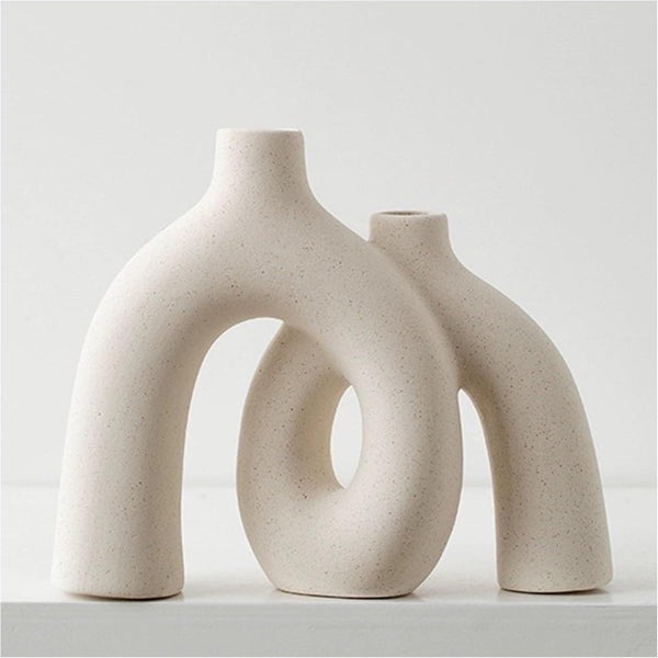 Hug Donut Decorative Vase Set - Modern Nordic Boho Style Vases Home Decor, Matte Ceramic Decorations for Living Room Shelf, Bookshelf Mantle Entryway Table or Console Décor (Cream White)1