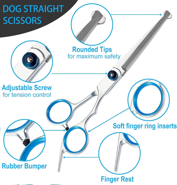 5 in 1 Premium Dog Grooming Scissors, Professional Dog Scissors for Grooming with Safety round Tips, Lengnoyp Stainless Steel Thinning Shears, Pet Cat Shears for Grooming Kit3