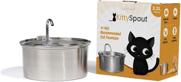 Kittyspout Stainless Steel Cat Water Fountain Automatic Drinking Fountain, Quiet Circulating Water Bowl, Dishwasher Safe, Indoor Pet Fountain for Hydrated Healthy Cats (Stainless Steel, 4L Corded)10