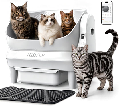 Self Cleaning Litter Box, Open Top 105L Automatic Litter Box for Multiple Cats, App Control, Safety Sensor, Anti-Pinch, Includes Mat & Liner - Gray10