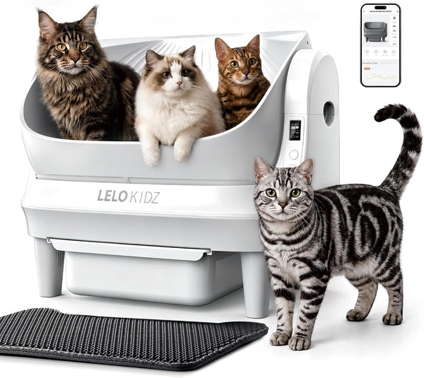 Self Cleaning Litter Box, Open Top 105L Automatic Litter Box for Multiple Cats, App Control, Safety Sensor, Anti-Pinch, Includes Mat & Liner - Gray10